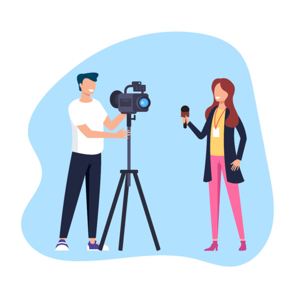 Woman Reporter Journalist Making Reportage Social Media TV Show Concept Vector Flat Cartoon